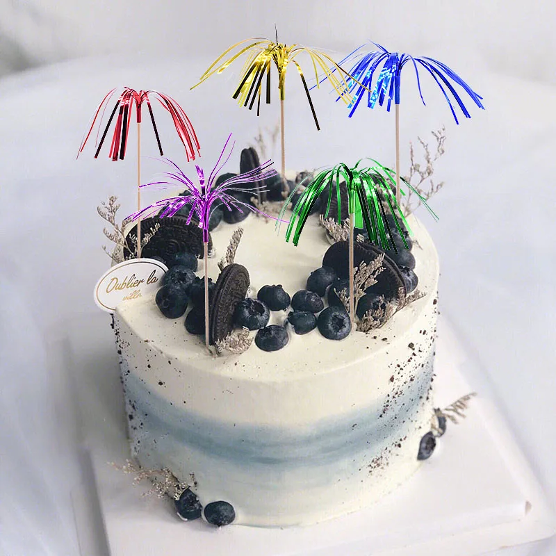 

20Pcs Fireworks Wood Cake Topper Pick Fruit Toothpick Dessert Toothpick Wedding Decorating Bars Cocktail Beautiful Originality