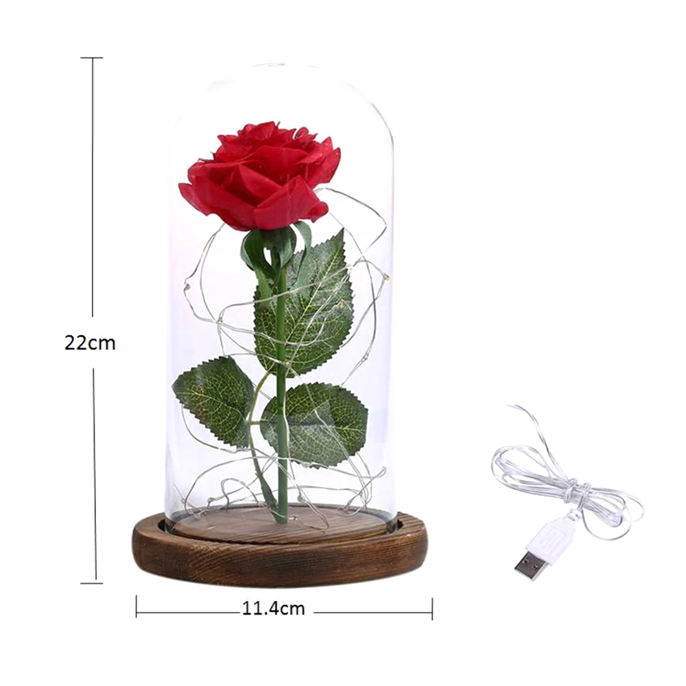 New USB LED Night Light Romantic Simulation Rose Flower with Glass Cover LED Night Light Festival Birthday Romantic Gift