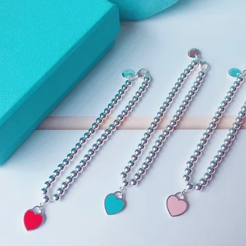 

Top Quality Stainless Steel Beaded Designer Classic Red Green Pink Heart Charms Bracelet Bracelets For Women Brand Jewelry