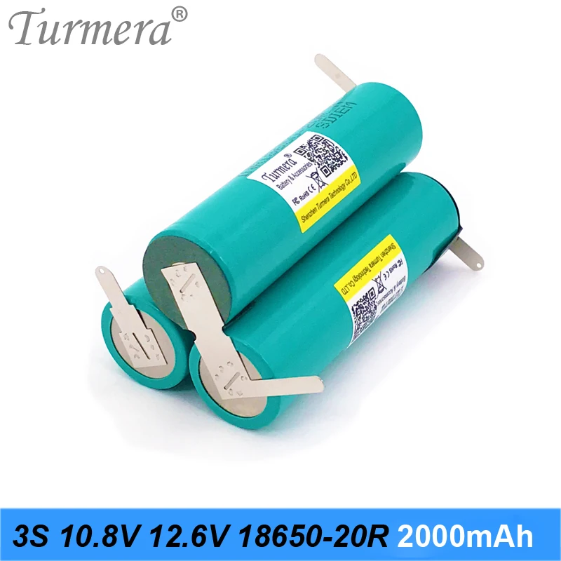 Turmera 3S 10.8V 12.6V INR18650-20RM 2000mAh 20A Battery Soldering Battery for Screwdriver Shrika and Vacuum Cleaner Use 002