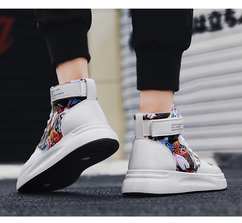 Gnome/обувь в китайском стиле с граффити; мужские высокие уличные кроссовки в стиле хип-хоп; мужская майка для скейтбординга; Молодежная Вулканизированная обувь