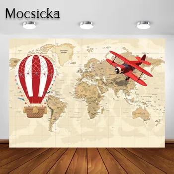 

Mocsicka Adventure Airplane Backdrop World Map Adventure Awaits Baby Shower Birthday Party Decorations Photography Background