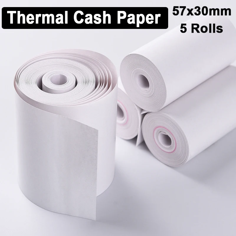 5 Rolls 57*30 Thermal Cash Register Paper Invoice Roll Cashier POS Printer Mobile Bluetooth For Bank Restaurant Market Taxi