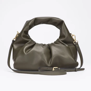 

2020 new soft leather designer retro underarm bag portable dumpling bag large capacity pleated cowhide croissant ladies hand bag
