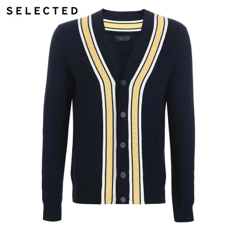 Отборный мужской свитер в полоску из хлопка контрастный кардиган трикотажная одежда S | 419124527