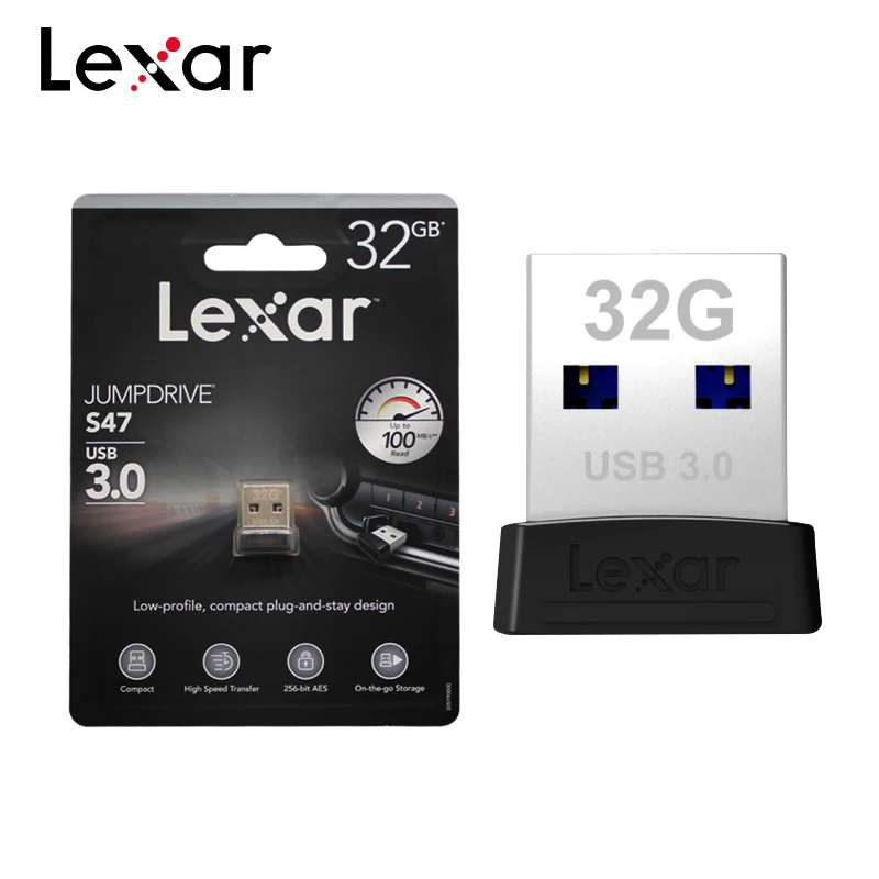 Lexar USB 3,0 Pendrive Jumpdrive S47 128 Гб 64 Гб оперативной памяти, 32 Гб встроенной памяти, запоминающее устройство ручка высокая Скорость передачи до 120 МБ/с. с 256-bit AES