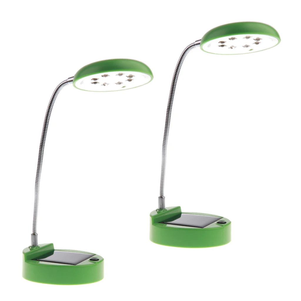 2 шт. портативный Gooseneck стиль 8-светодиодный Солнечный/USB настольная лампа прикроватная для чтения светло-зеленый цвет