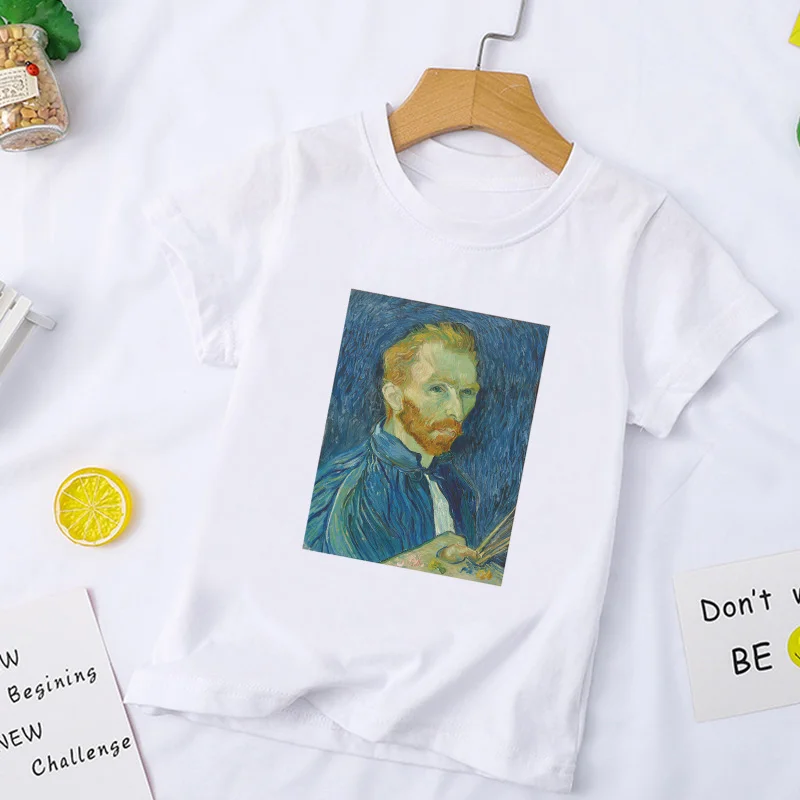 New Clothing Girls T Shirt Fashion Kids Top Casual Childrens Boys T Shirts Van Gogh Oil Painting Funny Blowing Bubbles Kawaii