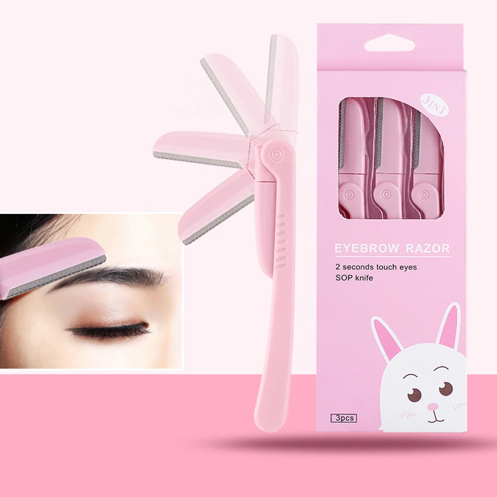 

3Pcs/Set Eyebrow Trimmer Portable Eyebrow Razor Shaver EyeBrow Shaper Shaping Tool Scissors Facial Hair Remover for Women Makeup