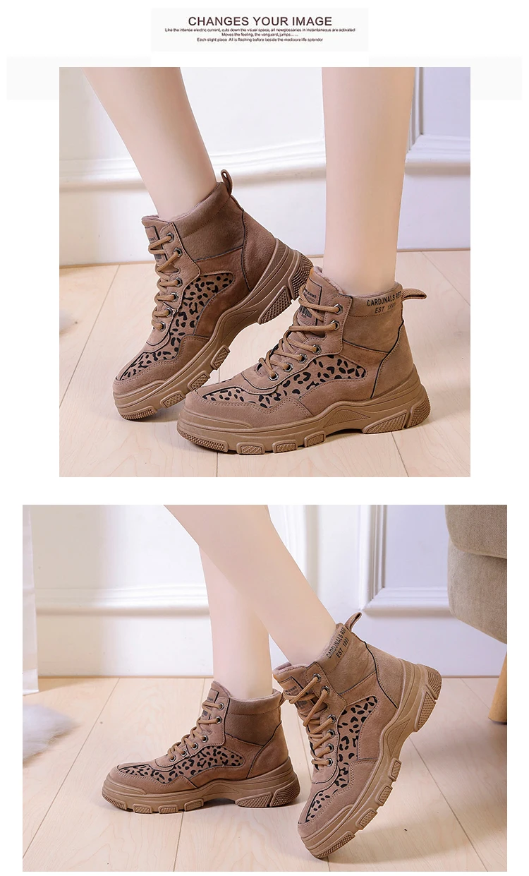 ERNESTNM/женские ботинки; цвет черный, Леопардовый; зимние плюшевые бархатные ботинки на шнуровке в стиле ретро; женская теплая Повседневная обувь на платформе; Botas Mujer