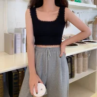 ace Trim Tank Top Solid Color Knit Bottoming Vests Fashion Trendy Women's Camisoles Crop Top - Image 3