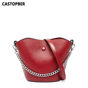 

Korean Style Women's Mini Bucket Bags Cow Genuine Leather Shoulder Handbags Ladies Crossbody Small Chain Messenger Composite Bag