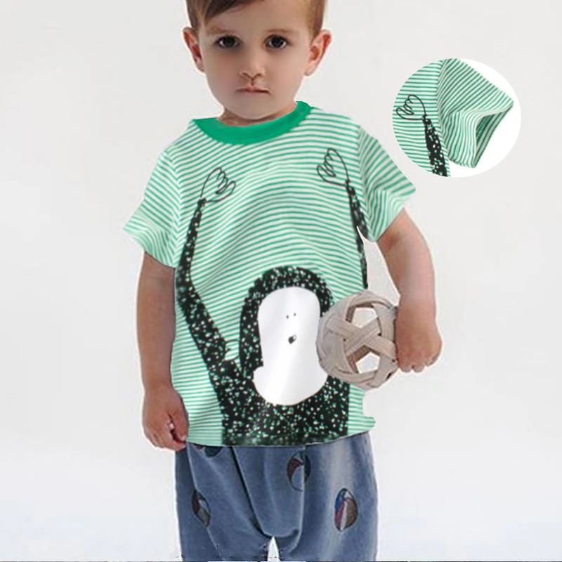 

Kids Boy Summer T Shirts With Short Sleeve Children Animals Monkey Shirt Boys Striped T-shirt Children Clothing