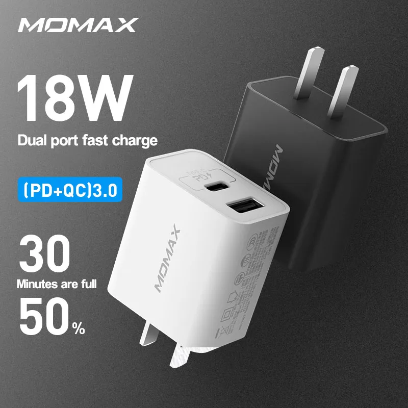 

MOMAX UM13CN USB quick charger (PD+QC3.0 18W) portable For Apple and android Security trust quick charge 4.0 charger