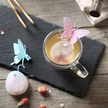 10 шт./лот бабочка чай мешочки фильтры силиконовые ложка Фильтр-инфузор кремнезема милые чайные пакетики для чая Посуда для напитков