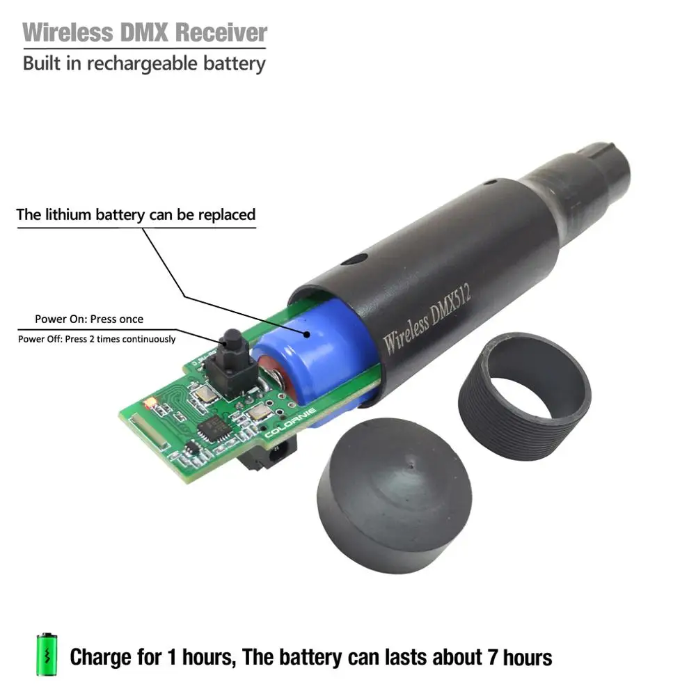 Recharge Battery Receiver 2.4G Wireless DMX512 Controller XLR Transmitter for Disco DJ Party Bar Light