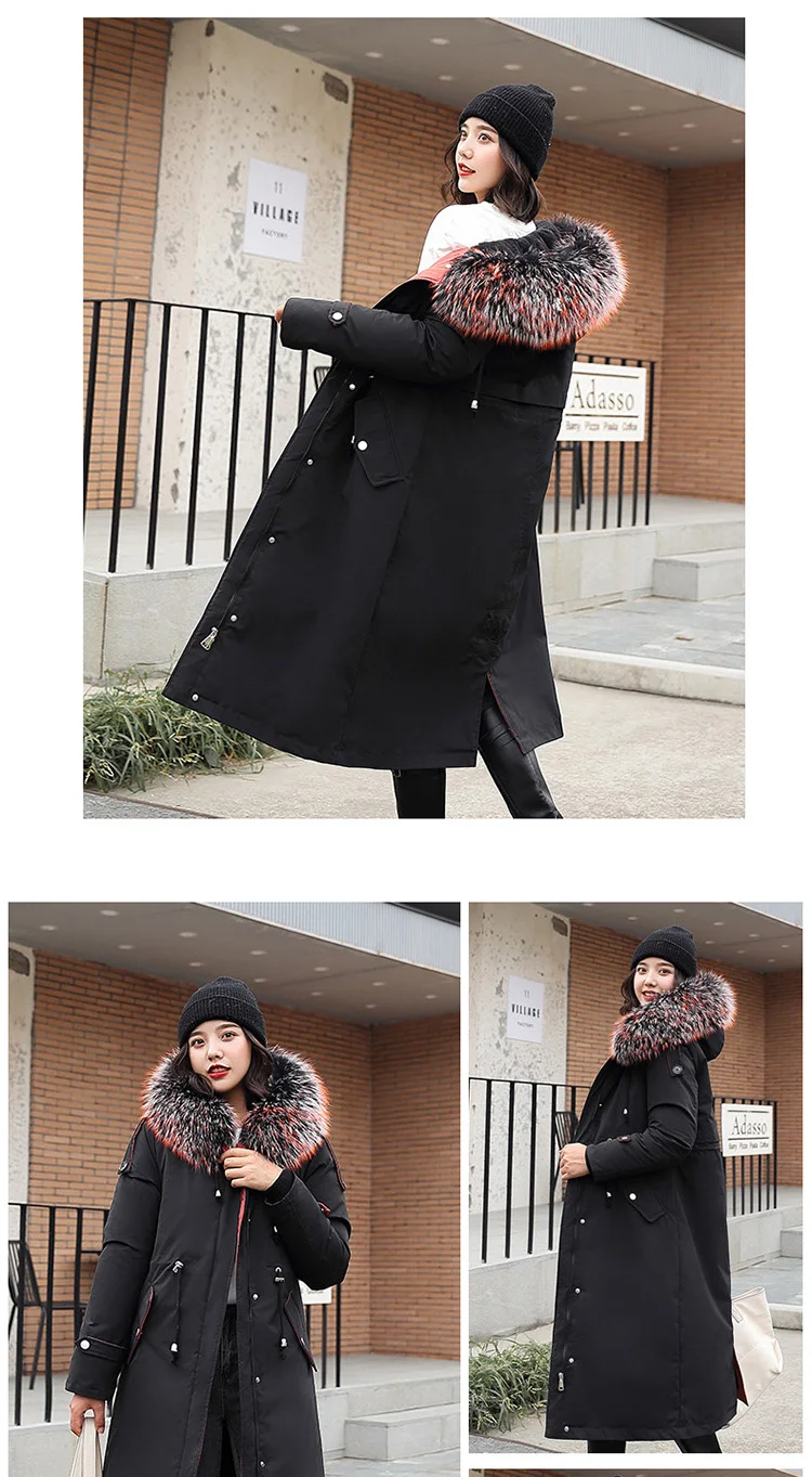 10 градусов зимняя одежда X-long parkas зимняя куртка женская меховая одежда с капюшоном Женская подкладка из искусственного меха плотное зимнее пальто для женщин