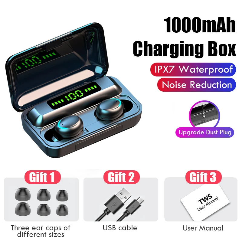 TWS Bluetooth 5 0 Earphones 2200mAh Charging Box Wireless Headphone 9D Stereo Sports Waterproof Earbuds Headsets With Microphone
