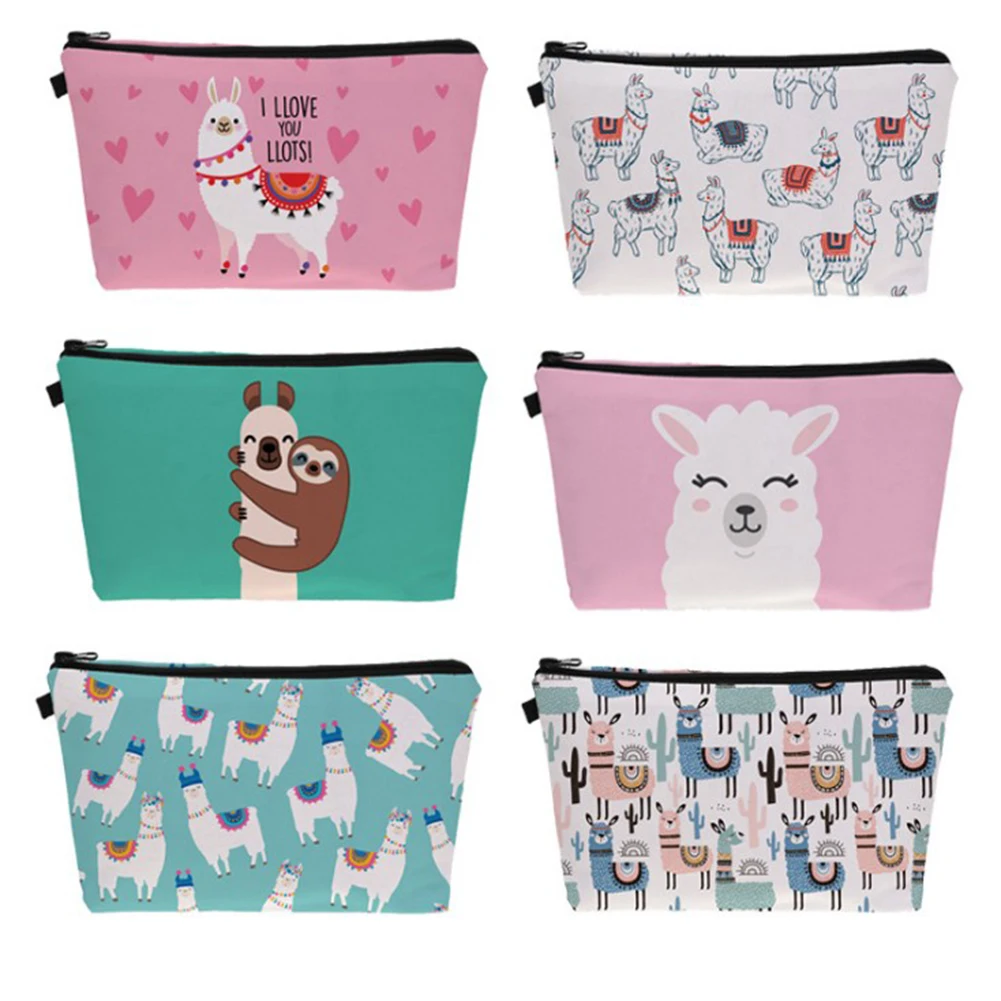 

Sloth Llama Pattern Cute Cosmetic Pouch Travel Ladies Women Storage Makeup Bag Organizer Waterproof Female Storage Make up Cases