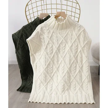 

2020 Autumn New Women Knitted Vest O-neck Side Split Design Simple Pullover Top Sweater Female Knitwear