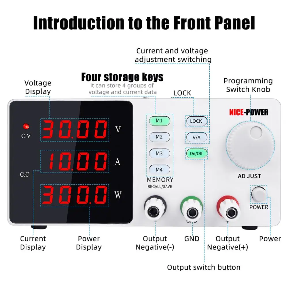 Programmable laboratory power feeding 30v 10a Lab Power supply unit for pc voltage regulator Precise adjustment Source 120V 3A-1