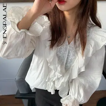 

SHENGPALAE 2020 New Fashion Summer Women Shirt Female Tops Flare Sleeve Casual V-Neck Collar Women's Loose Blouse ZA3637