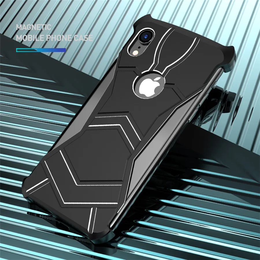 Black Металлический чехол с магнитной адсорбцией для iPhone XR X XS Max, тонкая магнитная рамка пантера, бампер, задняя крышка для iPhone 7, 8 Plus, чехол - Цвет: Black