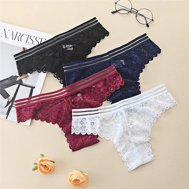 

Sexy Lace Thong Female Pure color Panties Lace Women Breathable G-String Low Waist Transparent Briefs Underwear