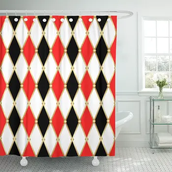 

Circus Harlequin Patterns Golden Grid Red White and Black Shower Curtain Waterproof Polyester Fabric 72 x 72 Inches with Hooks