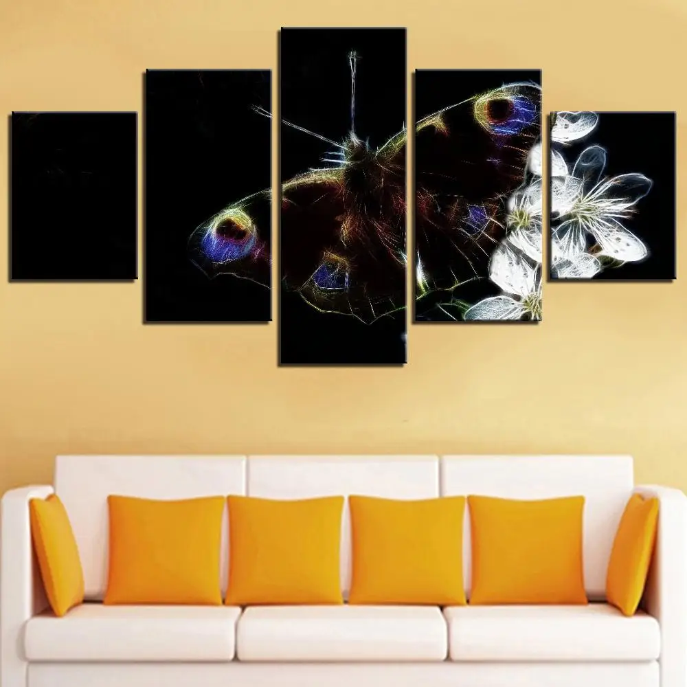 5 Pieces Butterfly Canvas Posters White Flowers Wallpapers Abstract Artwork Painting Pictures For Home Room Decor Plants Insects | Дом и сад