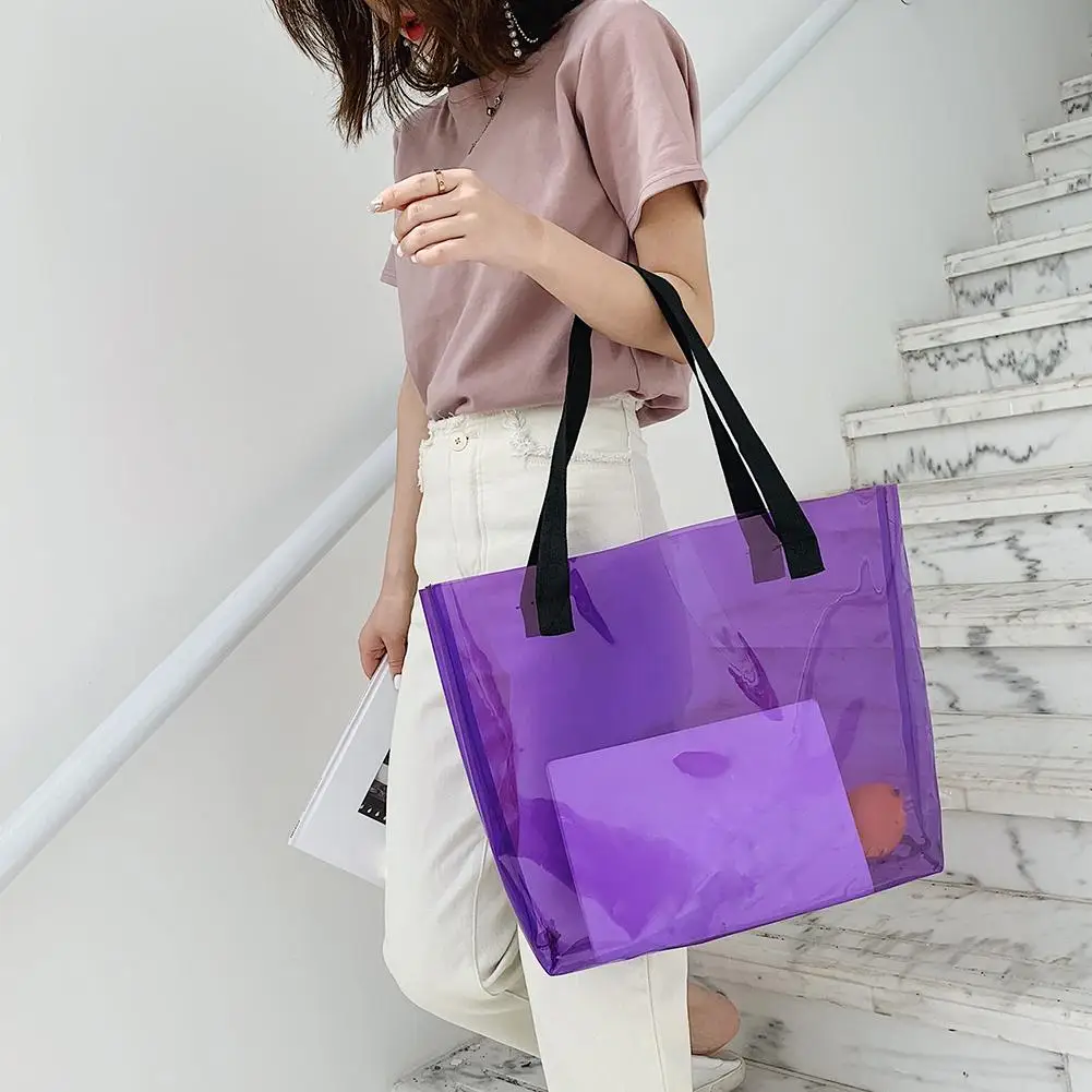 

PVC Shoulder Bag Women Fashion Solid Open Transparent Messenger Square Simple Bags Ladies Summer Beach Shopping Handbag