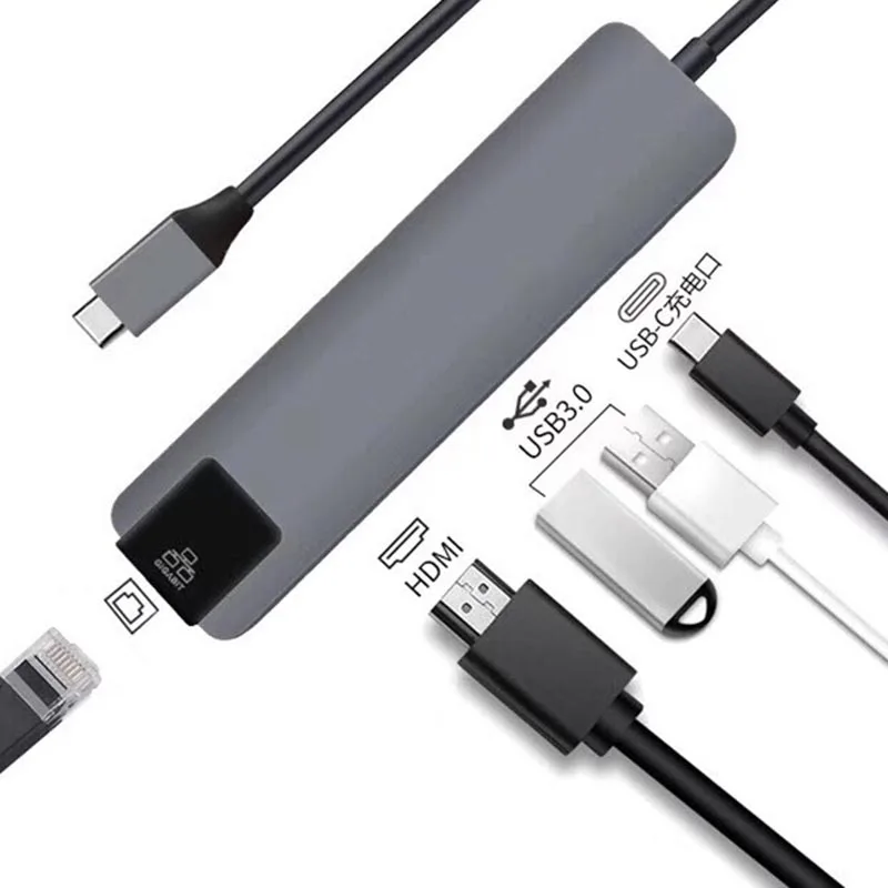 Горячий-5 в 1 usb type C концентратор Hdmi 4K USB C концентратор к Gigabit Ethernet Rj45 Lan адаптер для Mac book Pro Thunderbolt 3 USB-C зарядное устройство P