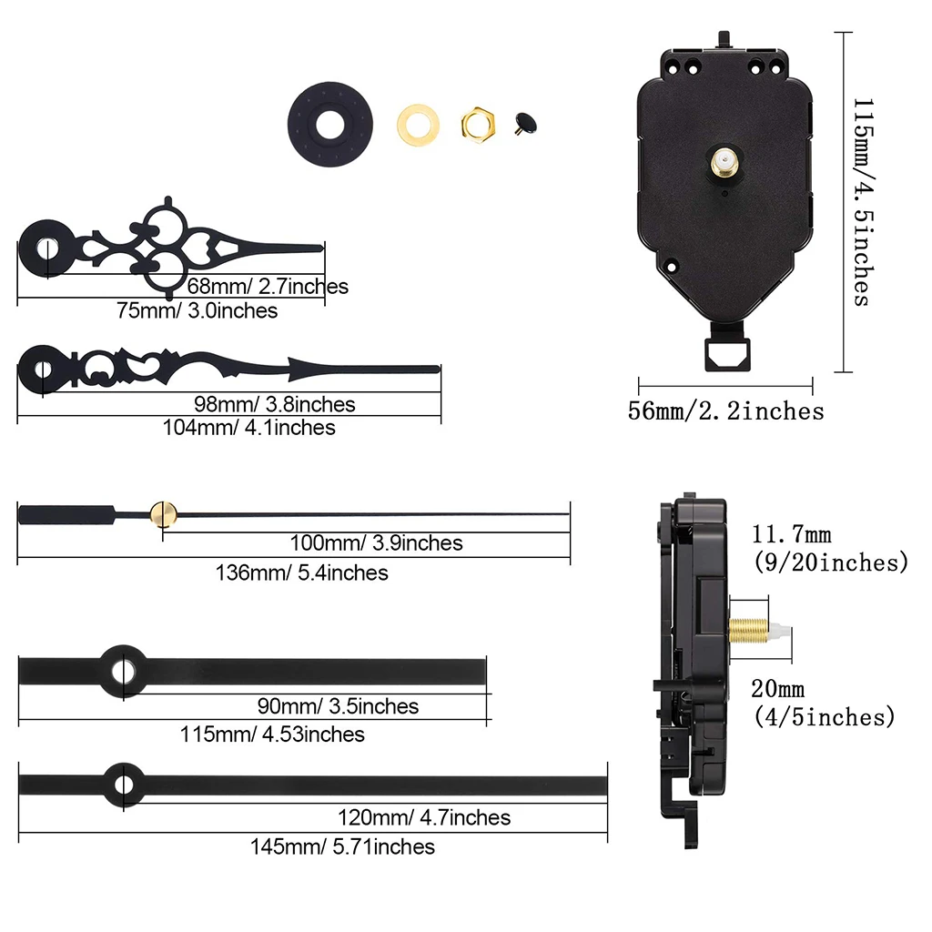 1 Set HR9403 Pendulum Clock Movement Quartz DIY Movement Kits - Wall Clock Movement Mechanism with 5Pcs Long Hands