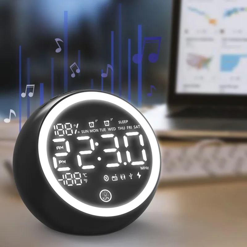 

LED Alarm Clock FM Radio Wireless Bluetooth Digital Watch Bright Adjustment Temperature Light Night Electronic Snooze Watch USB