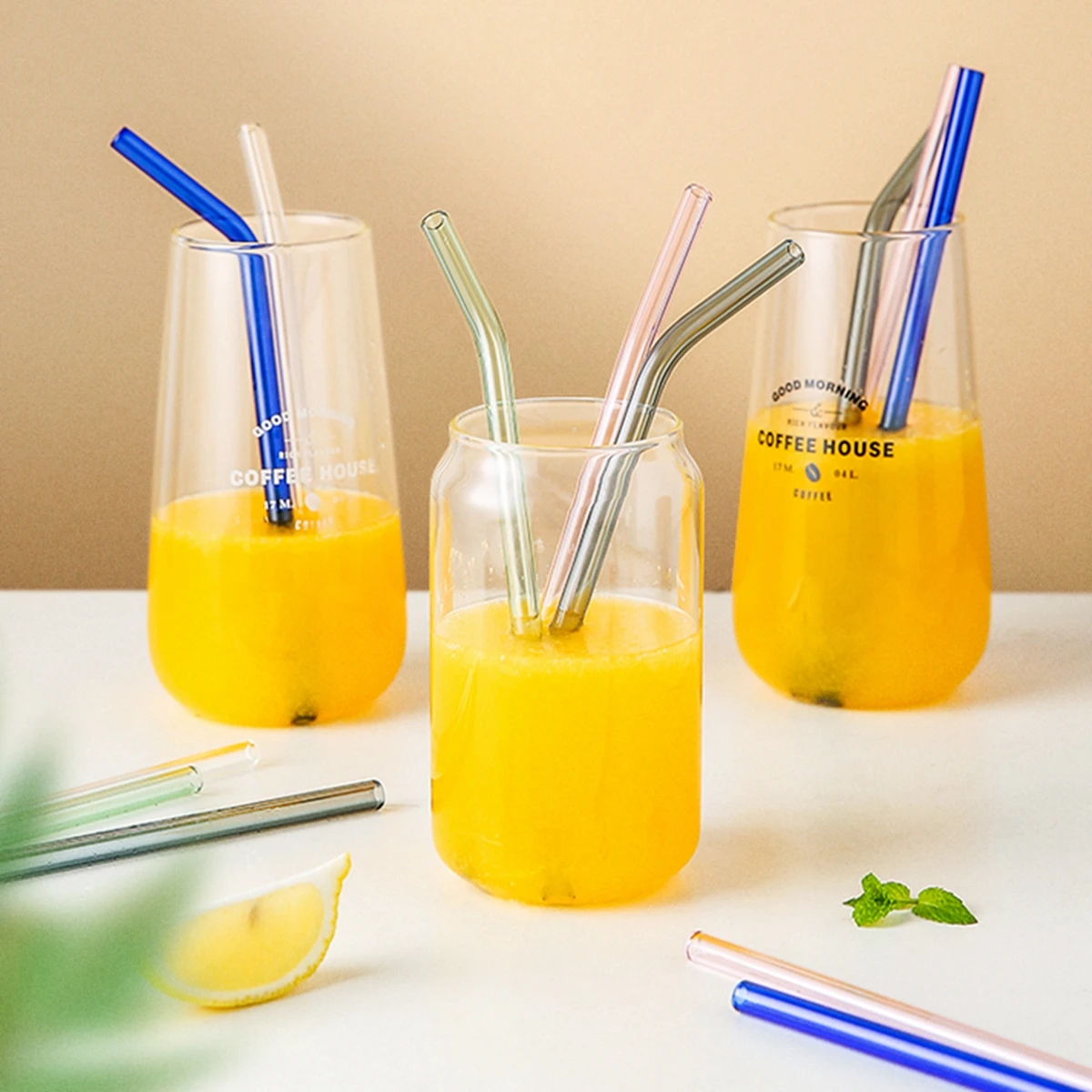 Reusable Glass Straws 8x200mm 4 Pack with Cleaning Brush BPA Free Smoothie for Milkshakes drinking straws glass straw set straw accessories straw cleaner brush