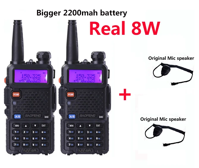 add mic speaker 2 шт Handy 8 Вт BaoFeng UV-5R de 10 км охотничья рация дальний радиосвязь comunicador profissional FM uv 5r+ двухсторонняя радиоприемная рация ham - Color: add mic speaker
