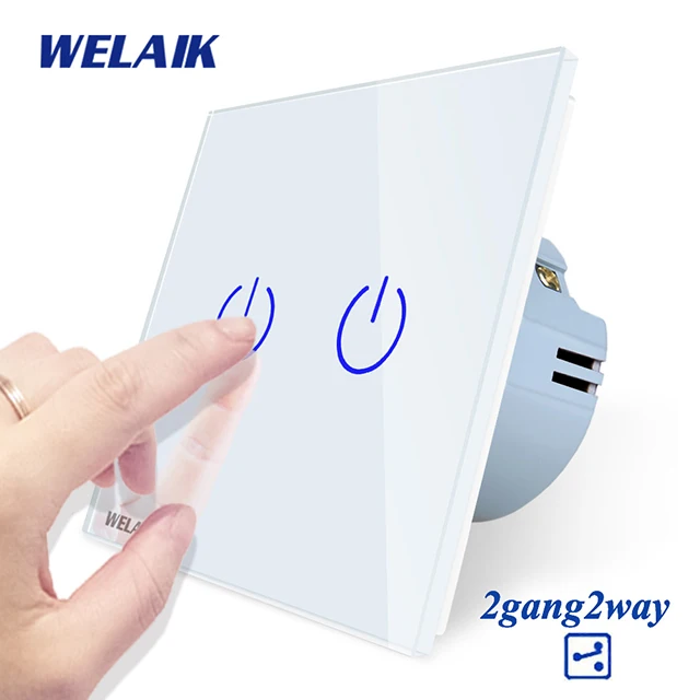 White Power Welaik Кристалл Стекло Панель переключатель Белый настенный выключатель ЕС сенсорный выключатель Экран настенный выключатель света 2gang2way AC110~ 250 В a1922cw/b - Цвет: White Power