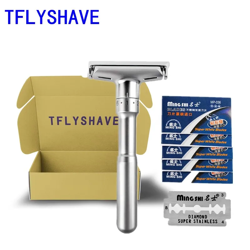 

TFLYSHAVE Adjustable Safety Razor for Man Double Shaving Razor Classic Safety Razor Mingshi Shaver Razor Blades with 5 Blades