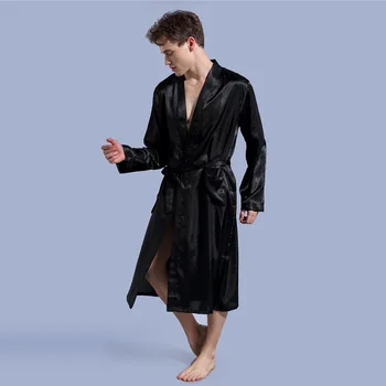 

Work Men Solid Color Bath Robe Thin Cardigan Pajamas Loose And Plus-sized Long Sleeve Spring And Autumn Home Wear