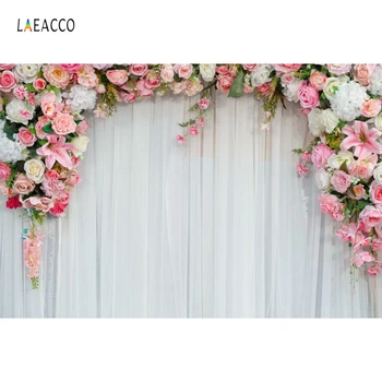 

Laeacco Wedding Arch Flower Decoration Photography Backdrops Curtain Wall Personalized Photographic Backgrounds For Photo Studi