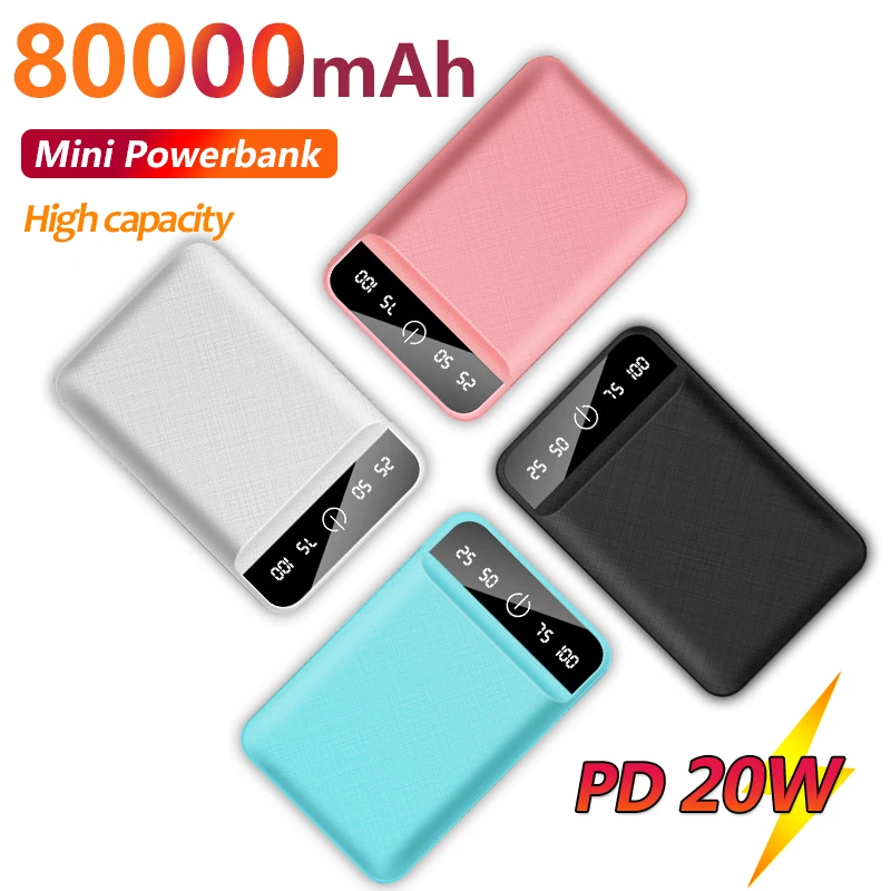 power bank 30000mah Mini Power Bank 80000mAh Four-color Optional Small Fresh Power Bank with Digital Display Dual USB Portable External Battery portable charger for android