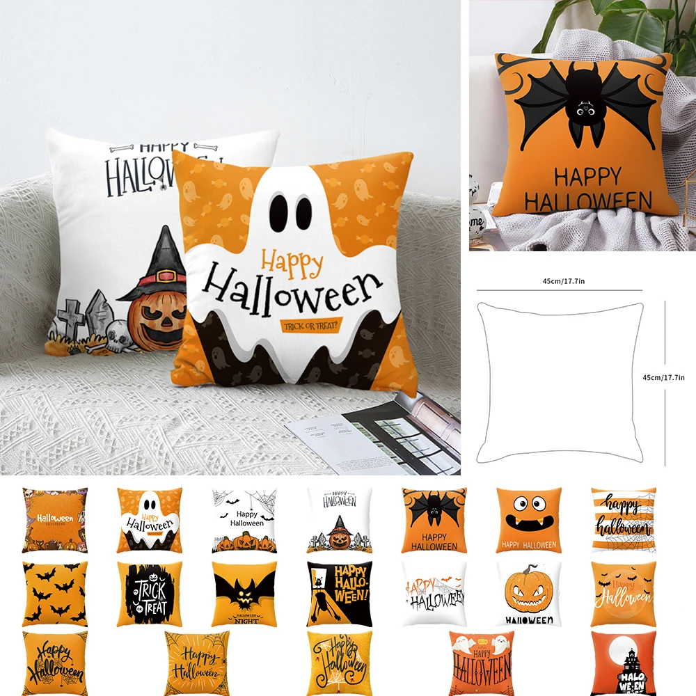 Fundas De Almohada De Halloween De 22 X 22 Pulgadas, Fundas De Almohada De Truco O Trato, Diseño De Bruja De Calabaza De Halloween Ha Lino Para Sofá Cama