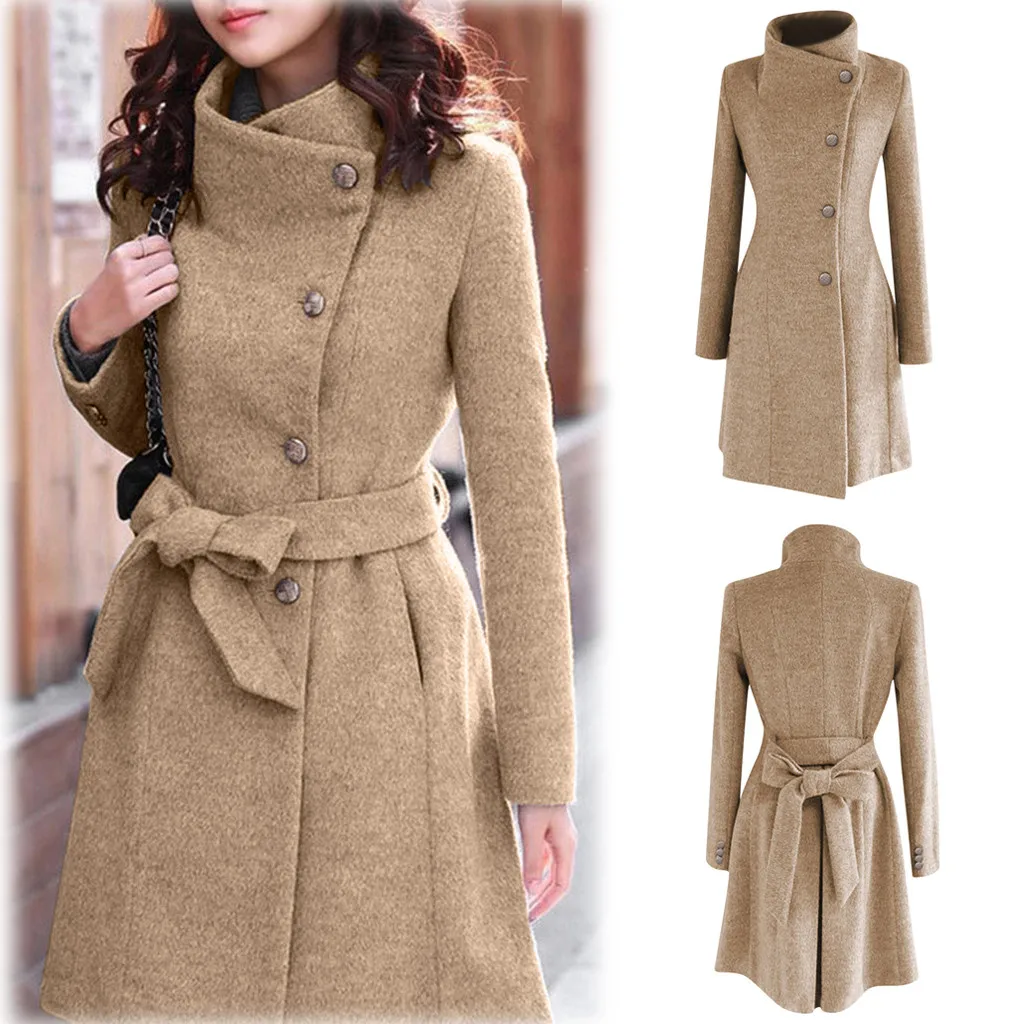 Зимнее женское пальто, зимнее шерстяное пальто с отворотом, Тренч, осеннее пальто с длинным рукавом, верхняя одежда, manteau femme abrigos mujer invierno