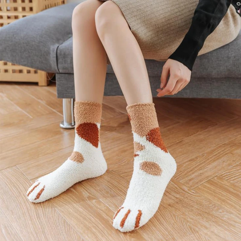 Moda das mulheres gatos paw stripe 3d meias kawaii diversão grosso meninas dos desenhos animados animais dedos meias meias hosiery toe zebra/tigre/gato pé sox