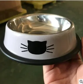 1Pcs Dog Cat Food Bowls Supplies Pet Feeding Drinking Tools Steel Pet Bowl Stainless Water Dogs Cats Bowls Anti-skid Pets - Цвет: Серый