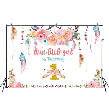 

HuaYi wonderful flowers decoration background photography for baby first birthday party photoshoot photography backdrops W-3900