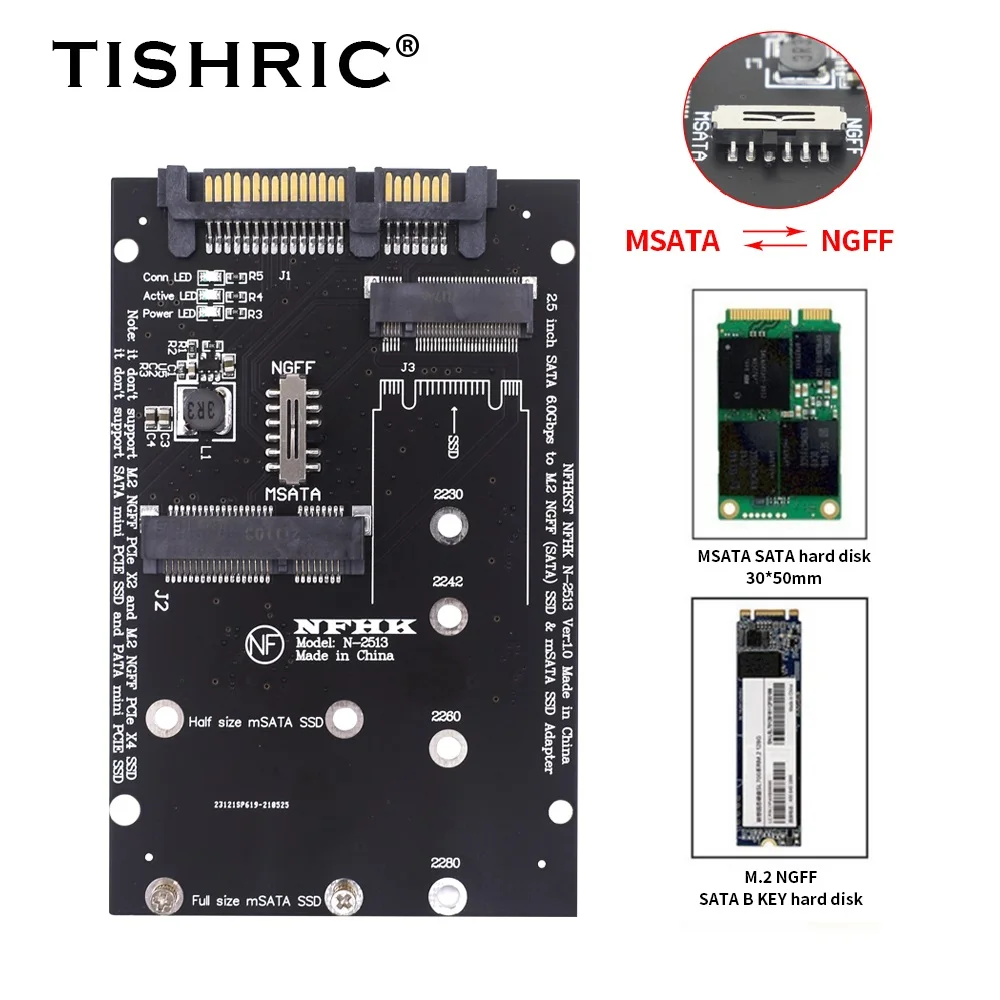 TISHRIC M2 NGFF Msata SSD To SATA 3.0 2.5 22pin M.2 SSD Adapter Converter USB Riser Card For PC Laptop Add On Card up to 6Gps