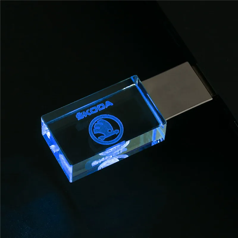 Skoda-pen drive de cristal + unidad flash USB de metal, memoria USB de 4GB, 8GB, 16GB, 32GB, 64GB, 128GB