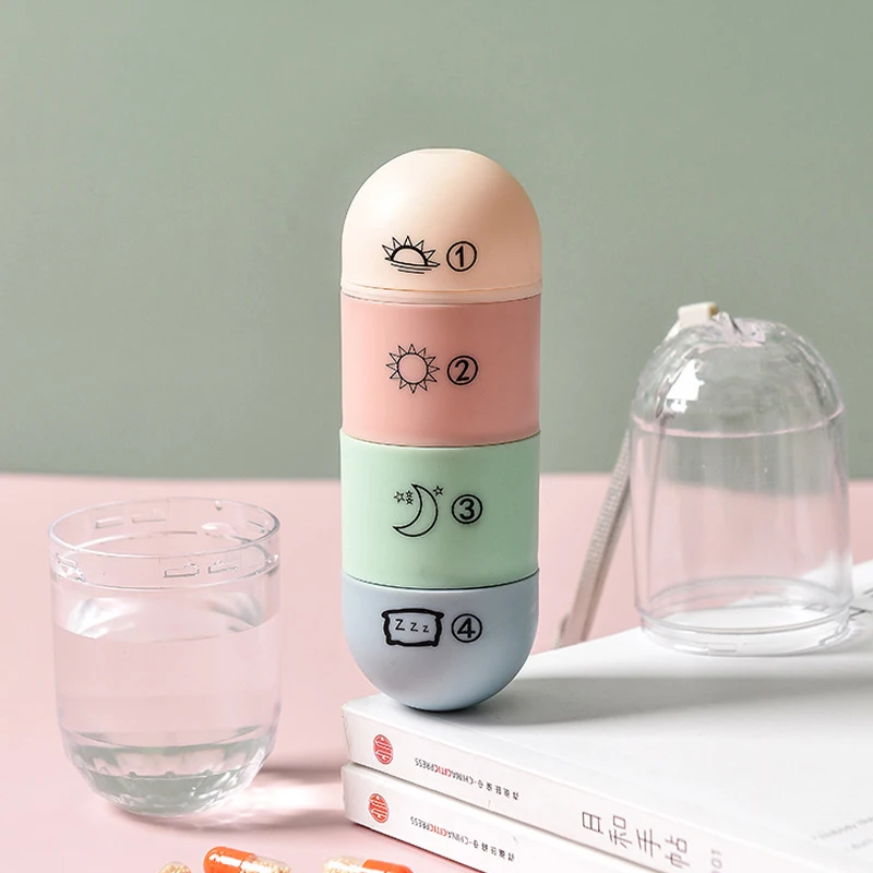 Fashion Waterproof Pill Box Household Travel Portable Medicine Storage Rotatable Independent Four Grid Case Dispenser | Дом и сад