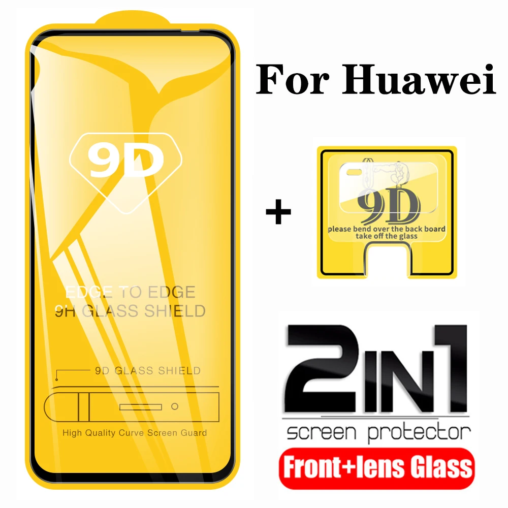 Закаленное стекло для объектива 2 в 1 9D Huawei P40 Lite Полное покрытие Защита экрана Hauwei